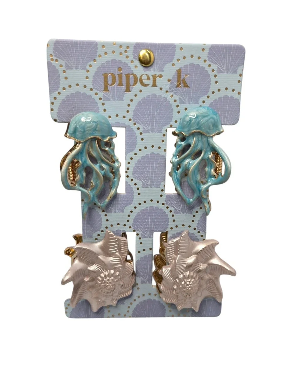 💙▪️Piper K ▪️ Ocean Jellyfish and Shell Hair Claw Clip- Aqua/ Pearl Set Of 4